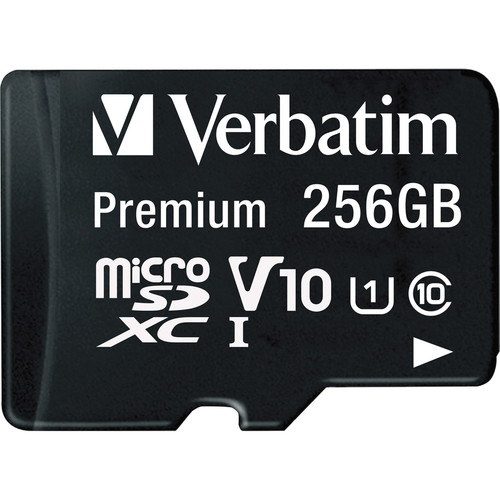 Verbatim Premium 256 GB Class 10/UHS-I (U1) microSDXC - 1 Pack - 100 MB/s Read - Lifetime Warranty (VER70364)