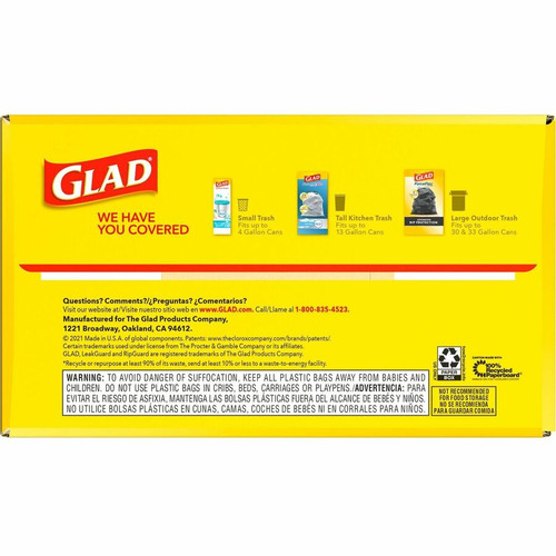Glad ForceFlex Tall Kitchen Drawstring Trash Bags - 13 gal Capacity - 9 mil (229 Micron) Thickness (CLO78564CT)