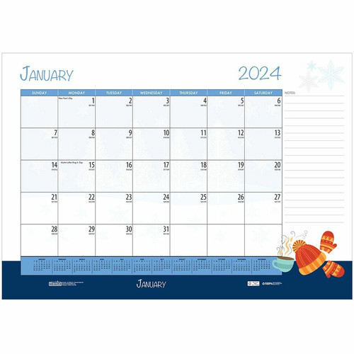 House of Doolittle Seasonal Holiday Academic Desk Pad - Academic - Julian Dates - Monthly - 12 - - (HOD1395)