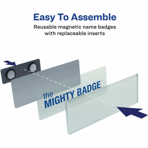 The Mighty Badge Mighty Badge Professional Reusable Name Badge System - Plastic - Silver (AVE71201)
