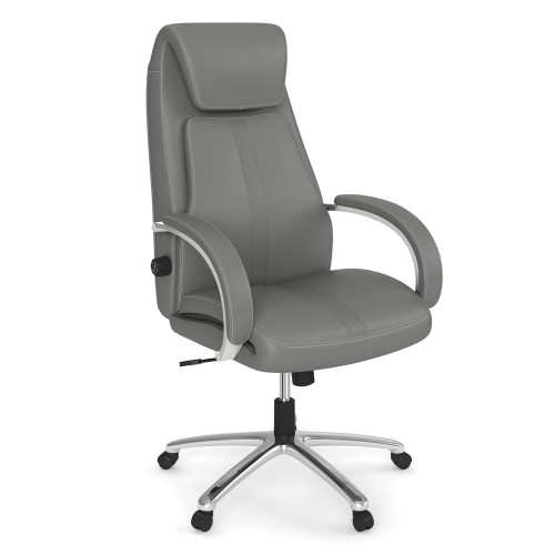 MOS74011GRY, 74011GRY,Stormy Executive HiBack Chair with Adjustable Lumbar Grey Leather/Chrome Frame