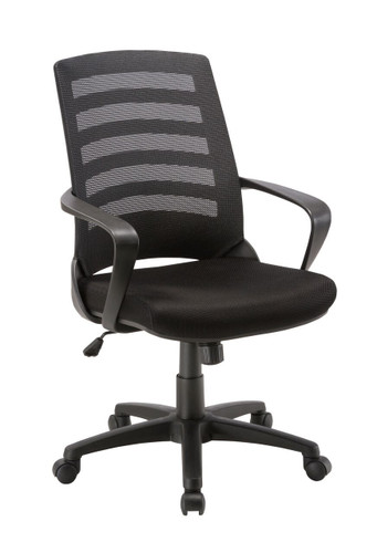 MOS25101BLK, 25101BLK,Logan Midback Swivel Arm Chair Mesh Back Fabric Seat Black