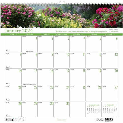 House of Doolittle Earthscapes Gardens Wall Calendar - Julian Dates - Monthly - 1 Year - January - (HOD301)