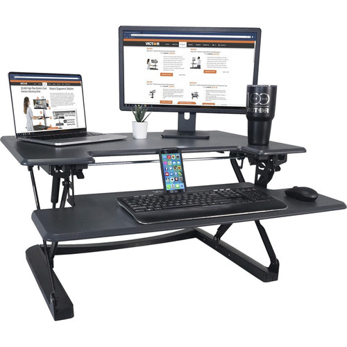 Victor High Rise Height Adjustable Standing Desk with Keyboard Tray (36" , Gray) - Gas Spring Desk (VCTDCX760G)
