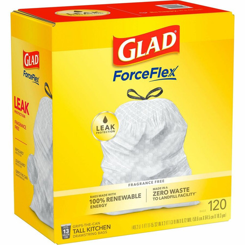 Glad ForceFlex Tall Kitchen Drawstring Trash Bags - 13 gal Capacity - 9 mil (229 Micron) Thickness (CLO78564PL)