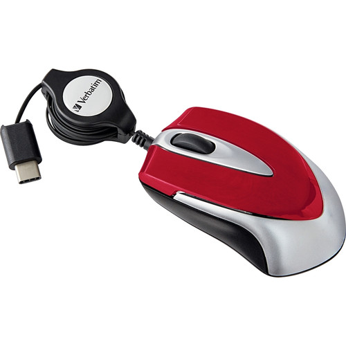 Verbatim USB-C Mini Optical Travel Mouse-Red - Optical - Cable - Red - 1 Pack - USB Type C - 3 (VER70236)