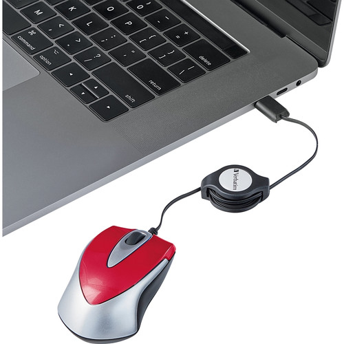 Verbatim USB-C Mini Optical Travel Mouse-Red - Optical - Cable - Red - 1 Pack - USB Type C - 3 (VER70236)