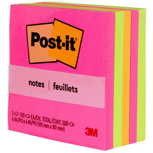 Post-it Notes - Poptimistic Color Collection - 4" x 4" - Square - 100 Sheets per Pad - Neon - (MMM6755AN)