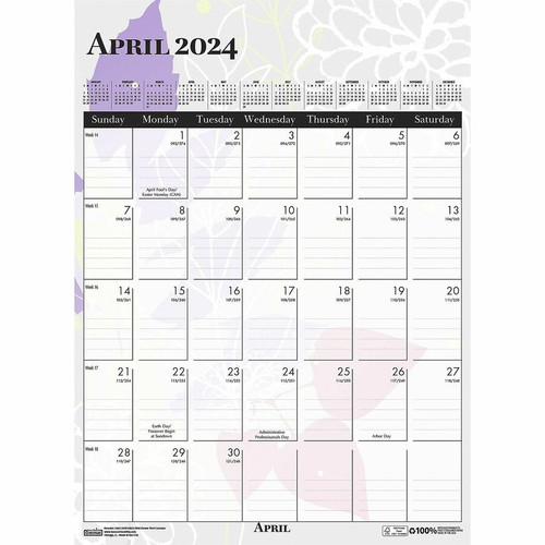 House of Doolittle Wild Flower Monthly Wall Calendar - Large Size - Julian Dates - Monthly - 12 - - (HOD3462)