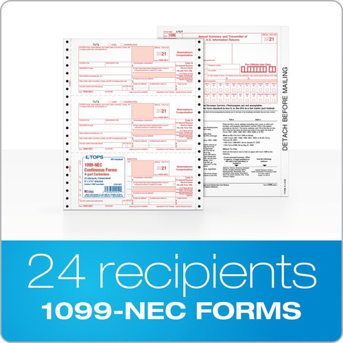TOPS 4-part 1099-NEC Tax Forms - 4 Part - White - 24 / Pack (TOP2299NEC)