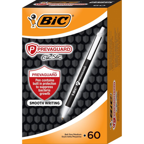BIC PrevaGuard Clic Stic Antimicrobial Pens - Medium Pen Point - 1 mm Pen Point Size - Retractable (BICCSAP60ECBK)
