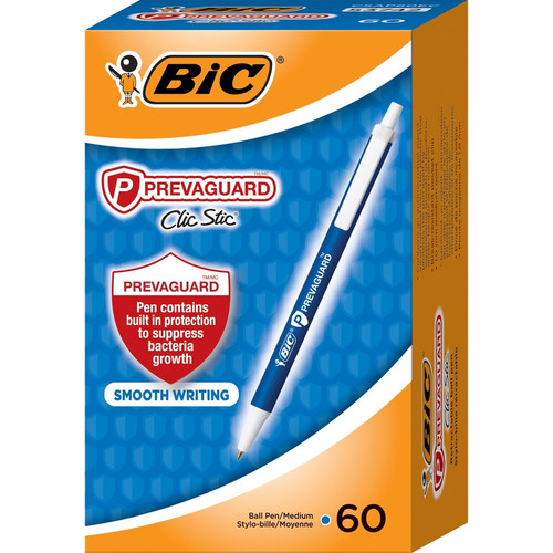 BIC PrevaGuard Clic Stic Antimicrobial Pens - Medium Pen Point - 1 mm Pen Point Size - Retractable (BICCSAP60ECBE)