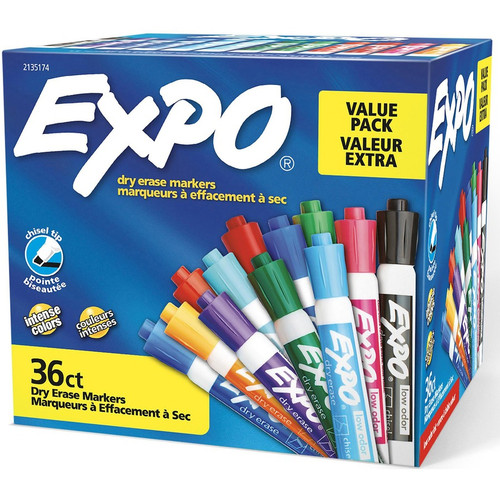 Expo Low-Odor Dry Erase Chisel Tip Markers - Chisel Marker Point Style - Assorted - 36 / Box (SAN2135174)