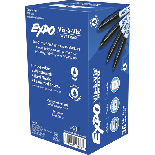 Expo Vis-A-Vis Wet-Erase Markers - Fine Marker Point - Black - 36 / Box (SAN2134342)