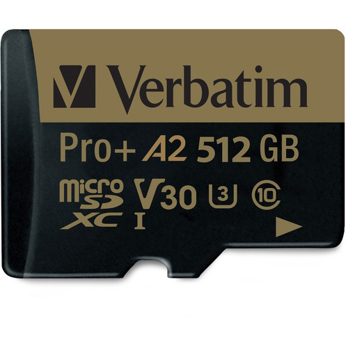 Verbatim Pro+ 512 GB Class 10/UHS-I (U3) microSDXC - 1 Pack - 100 MB/s Read - 60 MB/s Write - 666x (VER70393)