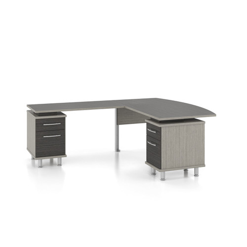 L-Shaped Single Pedestal Desk With a Raised Bow Top And Single Pedestal Left Return - (CAN3MSAT907R/CAN3MSAT902L)