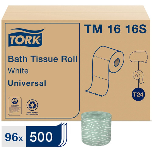 Tork Toilet Paper Roll White T24 - Tork Toilet Paper Roll White T24, Universal, 2-Ply, 96 x 500 (TRKTM1616S)