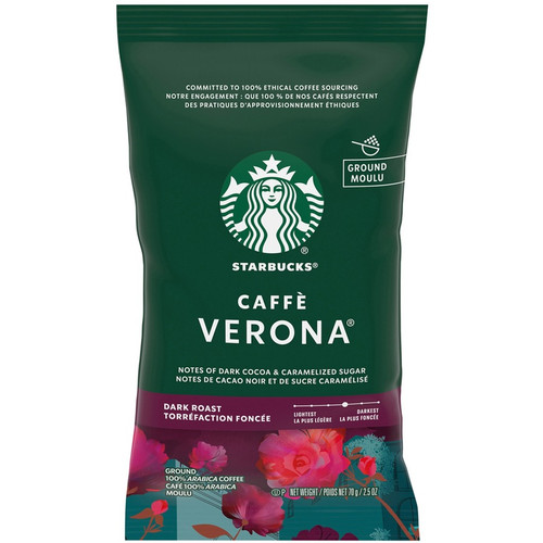 Starbucks Caffe Verona Coffee - Dark - 2.5 oz Per Pouch - 18 / Box (SBK12411956)