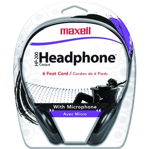Maxell HP200MIC 199929 Headset - Mini-phone (3.5mm) - Wired - Ear-cup - 6 ft Cable - Black (MAX199929)