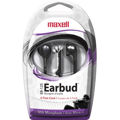 Maxell On-Earbud with MIC - Mini-phone (3.5mm) - Wired - Earbud - In-ear - 6 ft Cable - Black (MAX199930)