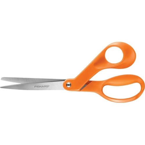 Fiskars Original Orange-handled Scissors - 8" Overall Length - Stainless Steel - Bent Tip - Gray - (FSK1945101045)