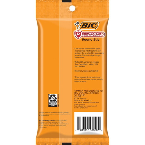 BIC PrevaGuard Round Stic Ballpoint Pen - Round Pen Point Style - Blue - 8 / Pack (BICGSAMP81BE)