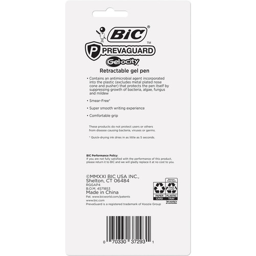 BIC PrevaGuard Gel-ocity Gel Pen - 0.7 mm Pen Point Size - Black Gel-based Ink - 4 / Pack (BICRGGAP4BK)
