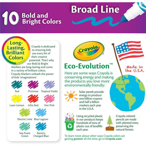 Crayola Bright/Bold Broad Line Markers - Broad Marker Point - Conical Marker Point Style - - 10 / (CYO587725)