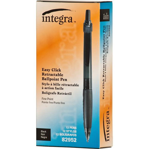Integra 82952 Retractable Ballpoint Pens - Fine Pen Point - Retractable - Black - Black, Barrel - 1 (ITA82952)