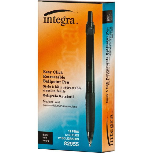 Integra Easy Click Retractable Ballpoint Pen - Medium Pen Point - Retractable - Black - Black - 1 (ITA82955)