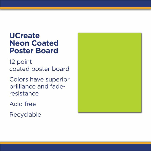 UCreate Neon Poster Board - 22"Width x 28"Length - 25 / Carton - Hot Lime (PAC54111)