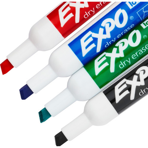 Expo Low Odor Markers - Chisel Marker Point Style - Green, Red, Blue, Black - 4 / Set (SAN80174)