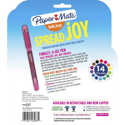 Paper Mate InkJoy Gel Stick Pens - Medium Pen Point - Assorted Gel-based Ink - 14 / Pack (PAP2023009)