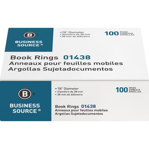 Business Source Standard Book Rings - 1.5" Diameter - Silver - Nickel Plated - 100 / Box (BSN01438)