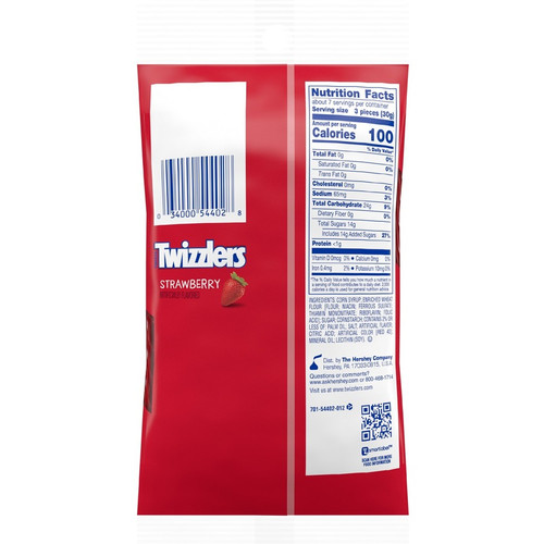Twizzlers Twists Strawberry Flavored Candy - Strawberry - Low Fat, Trans Fat Free - 7 oz - 12 / (HRS54402)