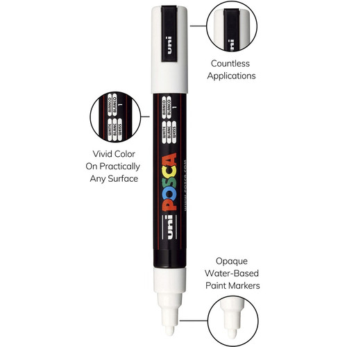uni Posca PC-5M Paint Markers - Medium Marker Point - White Water Based, Pigment-based Ink - 6 (UBCPC5MWHITE)