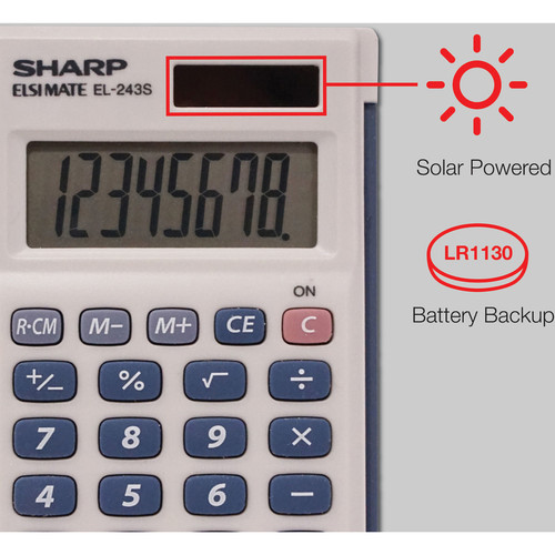 Sharp Calculators Handheld Calculator with Hard Case - 3-Key Memory, Sign Change, Auto Power Off - (SHREL243SB)