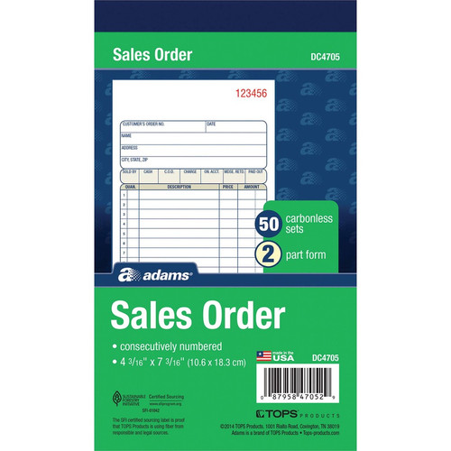 Adams Carbonless 2-part Numbered Sales Order Books - 50 Sheet(s) - 2 PartCarbonless Copy - 4.18" x (ABFDC4705)