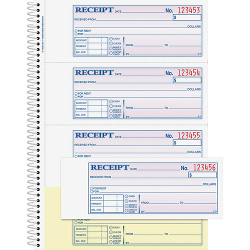 Adams Spiral 2-part Money/Rent Receipt Book - 200 Sheet(s) - Spiral Bound - 2 Part - 2.75" x 7.62" (ABFSC1182)