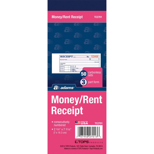 Adams Tapebound 3-part Money Receipt Book - 50 Sheet(s) - Tape Bound - 3 PartCarbonless Copy - x - (ABFTC2701)