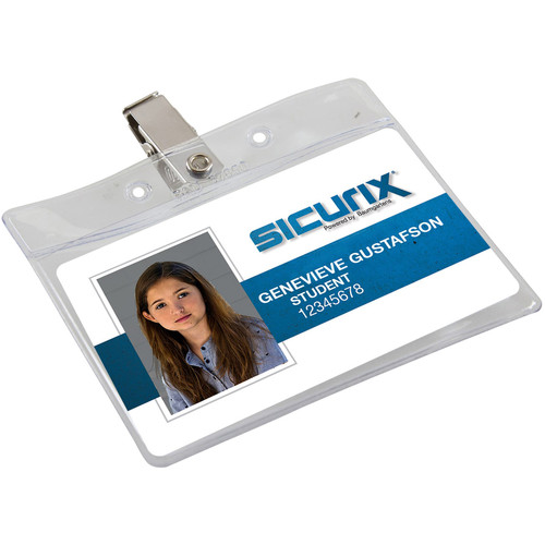 SICURIX Horizontal Badge Holder with Clip - 2.5" x 3.5" x - Vinyl - 50 / Pack - Clear (BAU67850)
