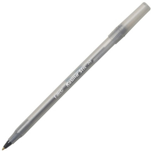 BIC Round Stic Ballpoint Pens - Fine Pen Point - Black - Frost Barrel - 1 Dozen (BICGSF11BK)