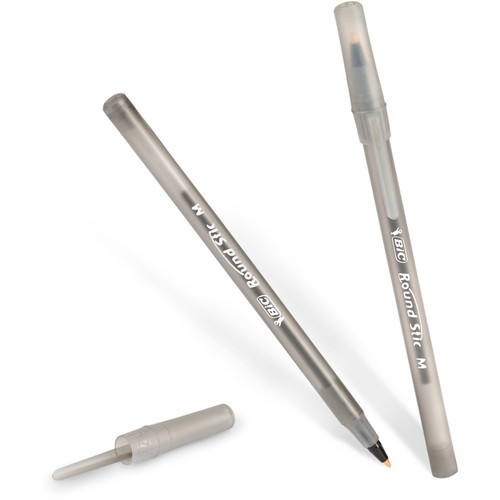 BIC Round Stic Ballpoint Pens - Medium Pen Point - Black - Black Barrel - 1 Dozen (BICGSM11BK)