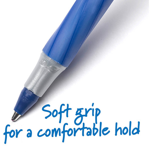 BIC Round Stic Grip Ballpoint Pen - Medium Pen Point - Blue - Frost Barrel - 1 Dozen (BICGSMG11BE)
