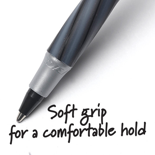 BIC Round Stic Grip Ballpoint Pen - Medium Pen Point - Black - Frost Barrel - 1 Dozen (BICGSMG11BK)