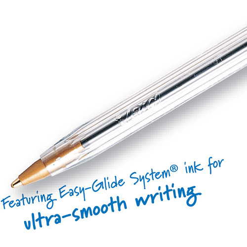 BIC Classic Cristal Ballpoint Pens - Medium Pen Point - Blue - Clear Barrel - Metal Tip - 1 Dozen (BICMS11BE)