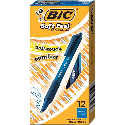 BIC SoftFeel Retractable Ball Pens - Medium Pen Point - Retractable - Blue - Blue Rubber Barrel - 1 (BICSCSM11BE)