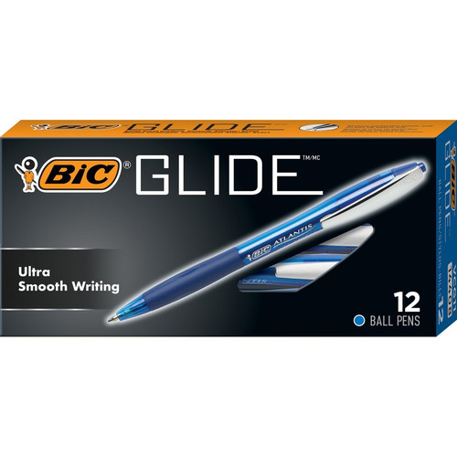 BIC Glide Retractable Pens - Medium Pen Point - 1 mm Pen Point Size - Retractable - Blue - Clear - (BICVCG11BE)