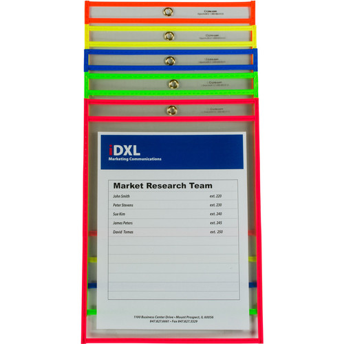 C-Line Neon Shop Ticket Holders, Stitched - Assorted, 5 Colors, Both Sides Clear, 9 x 12, 25/BX, (CLI43910)