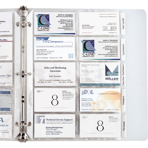 C-Line Business Card Holder Pages with Index Tabs for Ring Binders, Poly - 5-Tab Set, Holds 20 11 x (CLI61117)